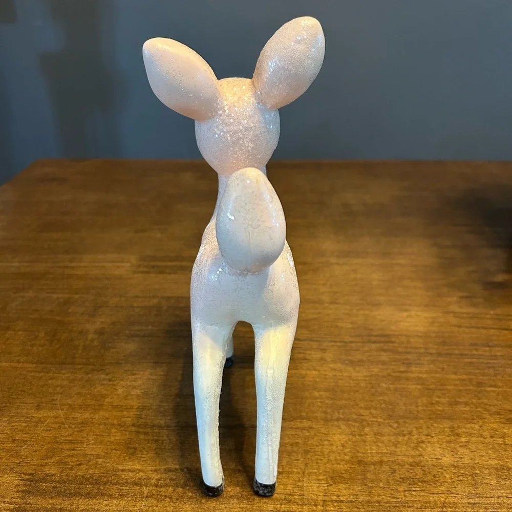 Holiday Vintage Glitter Deer Fawn Christmas Figurine Pastel Pink